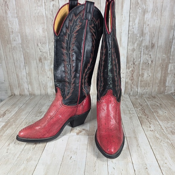 Red‎ Snakeskin Cowboy Boots Women's Size 6 Leather Upper Western Style - Picture 5 of 8